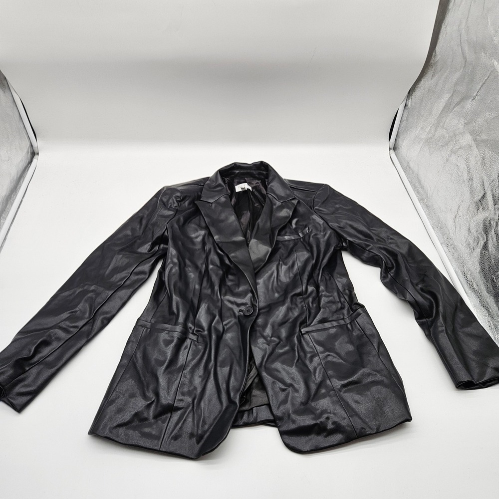 Sofia Jeans by Sofia Vergara Black‎ Faux Leather Blazer Jacket Size L 12-14